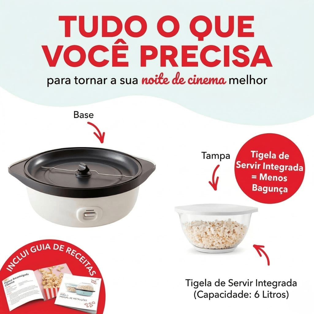Pipoqueira CinePop Giratória 2 em 1 de 6 Litros Bivolt - Branco - Imagem 5