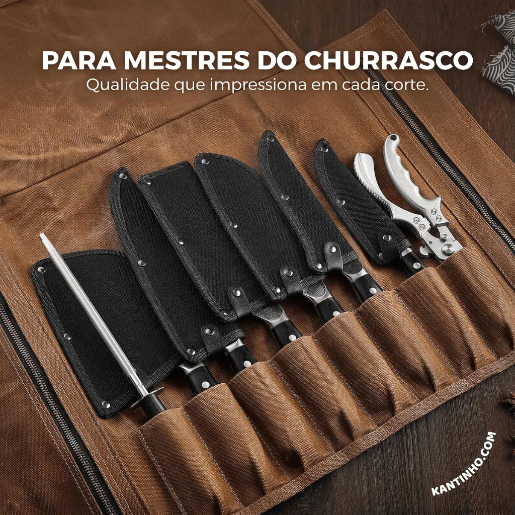 Kit Chef Nakiri Santoku 9 Peças com Tábua de Corte - Aço Carbono + Bolsa - Imagem 6