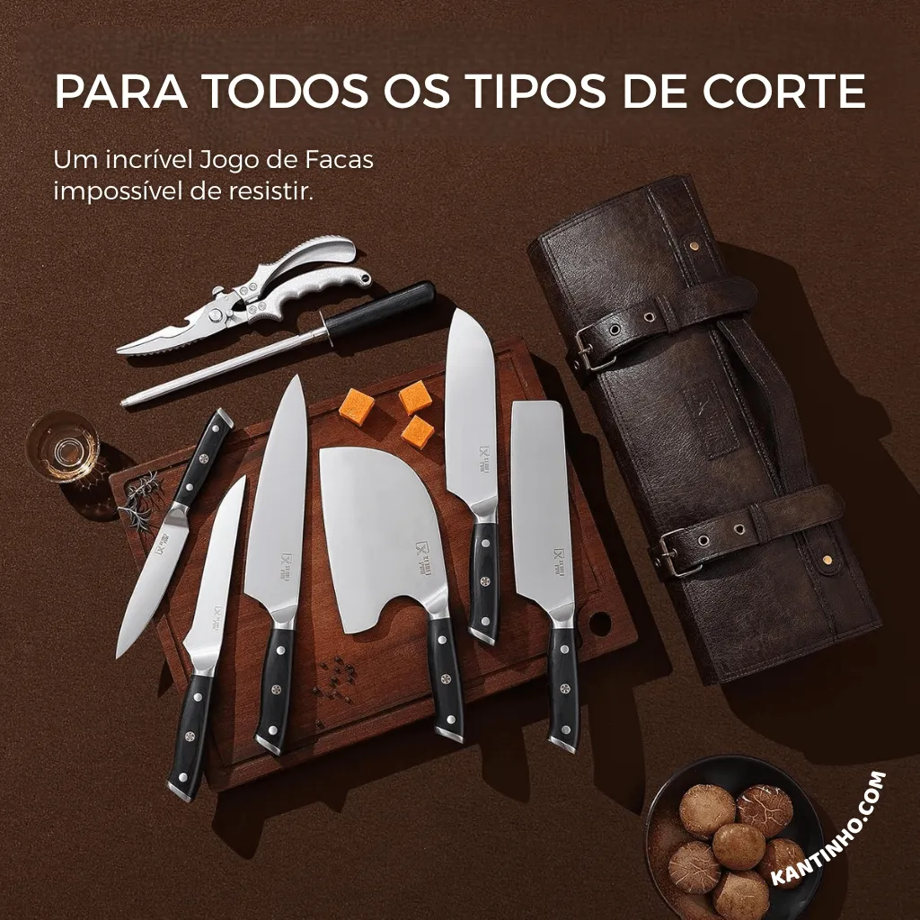 Kit Chef Nakiri Santoku 9 Peças com Tábua de Corte - Aço Carbono + Bolsa - Imagem 9