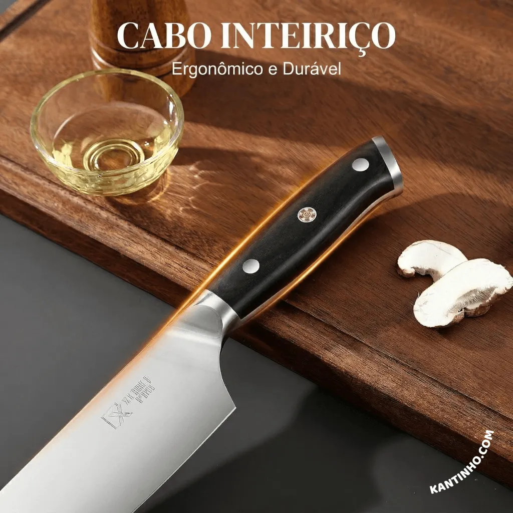 Kit Chef Nakiri Santoku 9 Peças com Tábua de Corte - Aço Carbono + Bolsa - Imagem 12