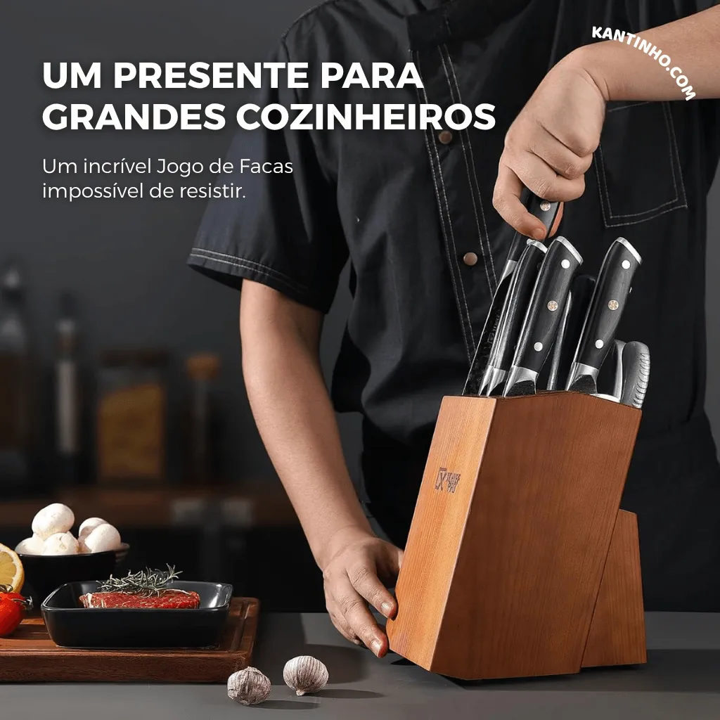 Kit Chef Nakiri Santoku 9 Peças com Tábua de Corte - Aço Carbono + Bolsa - Imagem 21